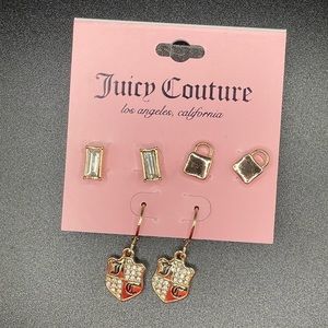 NWT Juicy Couture Earrings, 3 Pack, Goldtone Crystals Locks and Shields